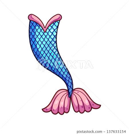 Mermaid tail illustration with blue scales and pink fins Mermaid tail illustration with blue scales and pink fins 137633154