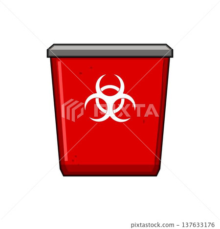 Red biohazard waste bin collecting hazardous materials Red biohazard waste bin collecting hazardous materials 137633176