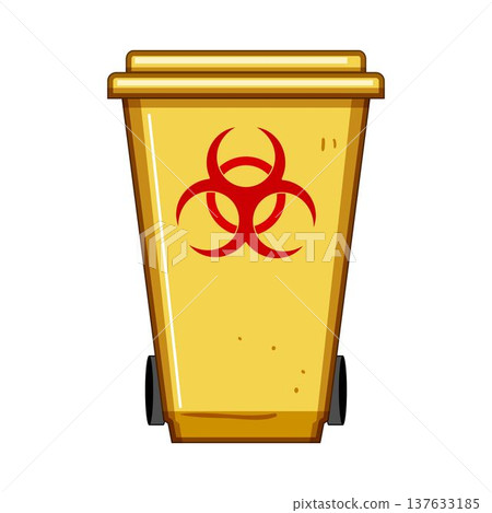 Yellow medical waste bin with biohazard symbol 137633185