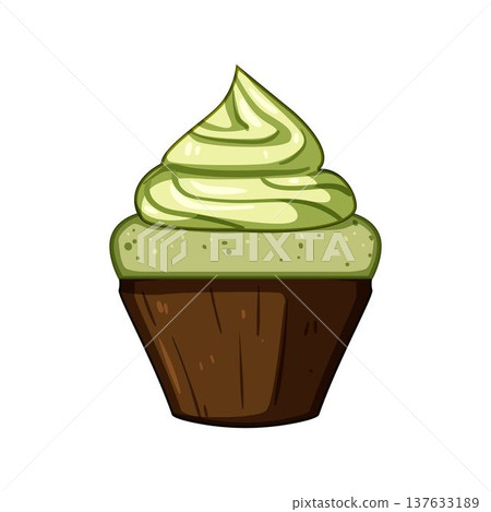 Matcha green tea cupcake displaying creamy green frosting Matcha green tea cupcake displaying creamy green frosting 137633189