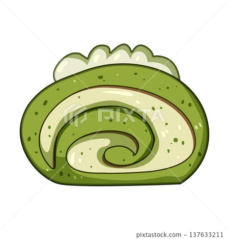 Matcha green tea roll cake dessert illustration 137633211