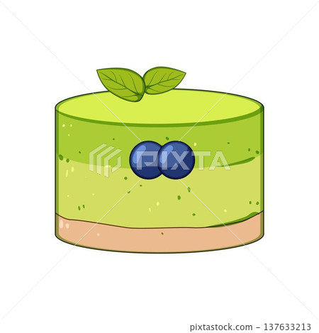 Matcha dessert cake with blueberries and mint leaves 137633213