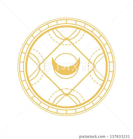 Golden magic circle symbol representing occult geometry and mysticism 137633231