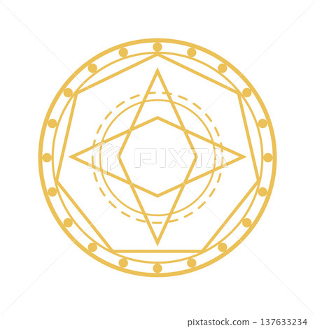 Golden magic circle symbol representing arcane power and spiritual mystery Golden magic circle symbol representing arcane power and spiritual mystery 137633234