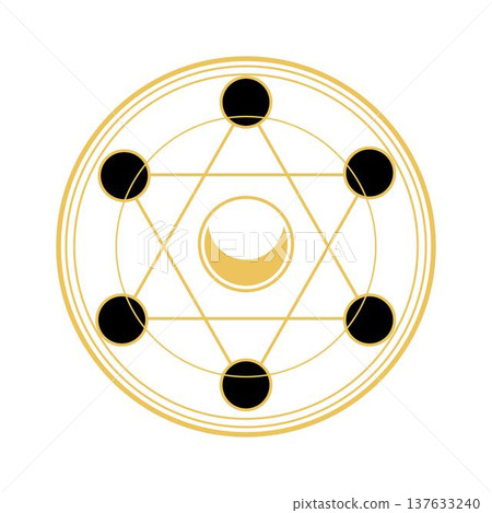 Golden magic circle with star and moon phases Golden magic circle with star and moon phases 137633240