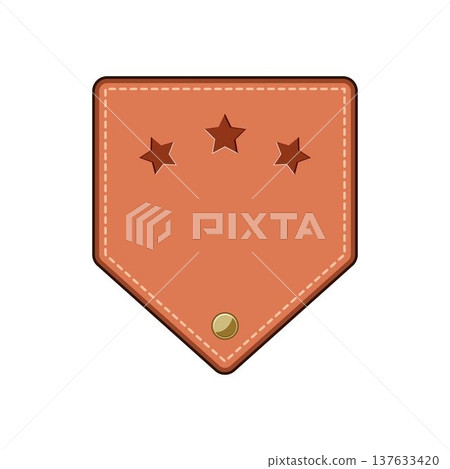 Leather patch badge showing three stars and rivet Leather patch badge showing three stars and rivet 137633420
