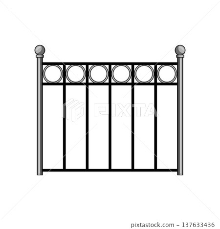 Metal fence section design with decorative circular elements Metal fence section design with decorative circular elements 137633436