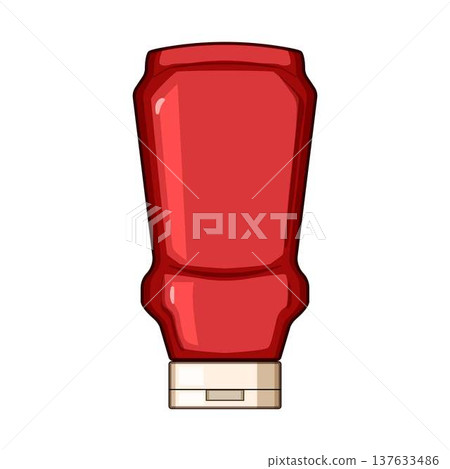 Ketchup bottle dispensing sauce with flip top cap 137633486
