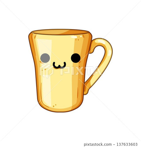 Cute kawaii yellow mug character smiling cheerfully Cute kawaii yellow mug character smiling cheerfully 137633603