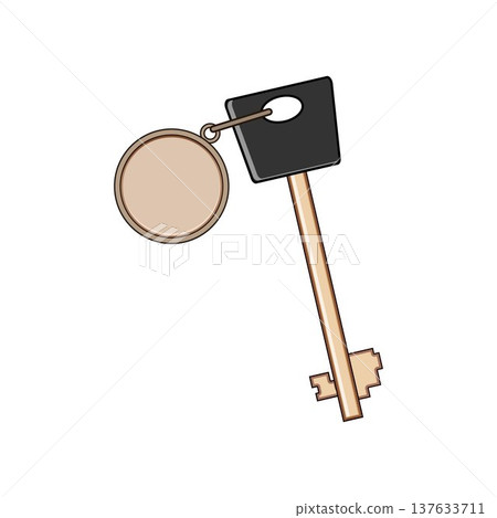 Key with blank round tag illustrating access and security 137633711