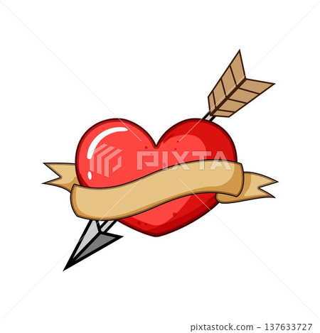 Heart pierced by arrow with blank banner 137633727