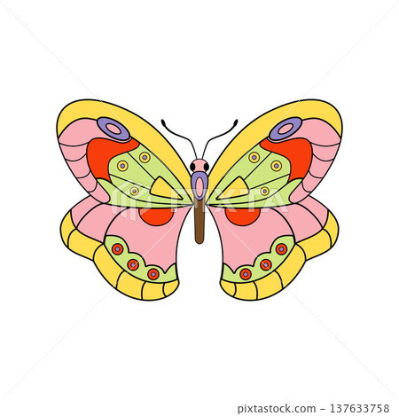 Colorful groovy butterfly illustration creating vibrant design 137633758