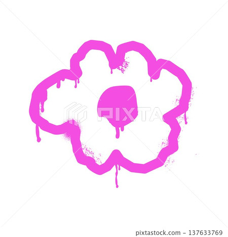 Pink dripping spray paint flower illustration with grunge texture 137633769