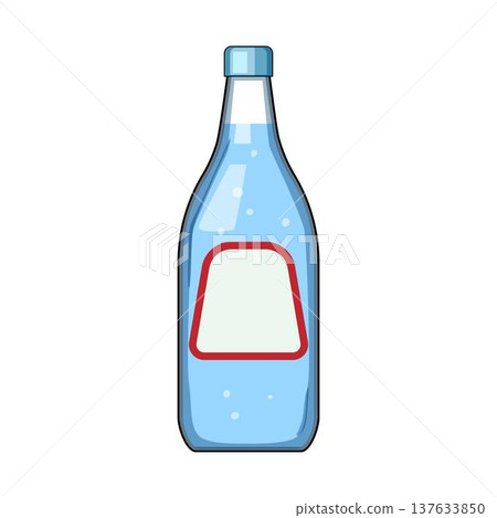 Glass soda bottle containing sparkling beverage with label 137633850