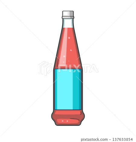Glass bottle with red carbonated soda drink 137633854