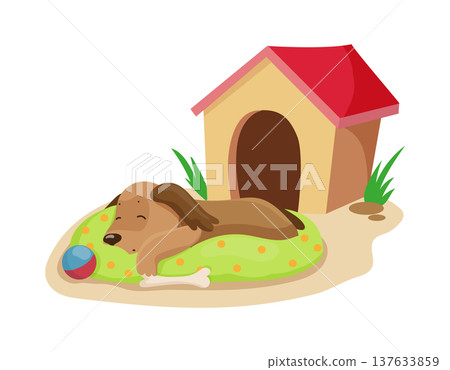 Dog Sleeping in Doghouse Dog Sleeping in Doghouse 137633859