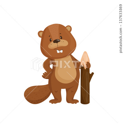 Cartoon Beaver with a Log 137633869