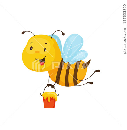 Cartoon Bee with Honey Bucket Cartoon Bee with Honey Bucket 137633890