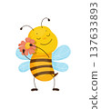 Cartoon Bee Hugging a Flower 137633893