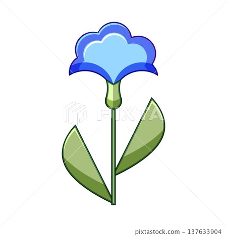 Geometric blue flower blooming with green stem and leaves Geometric blue flower blooming with green stem and leaves 137633904