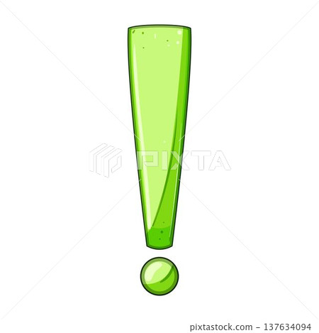 Green exclamation mark cartoon symbol on white background Green exclamation mark cartoon symbol on white background 137634094