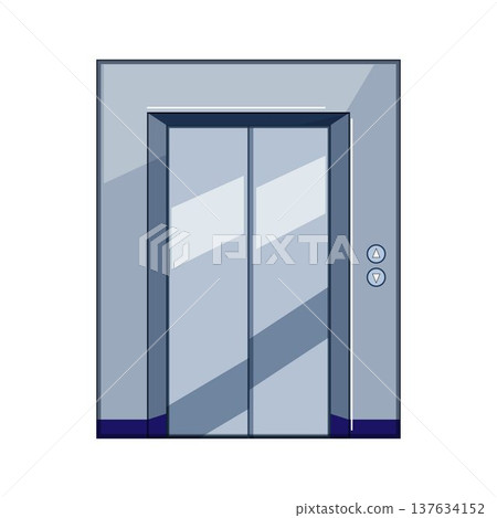 Silver elevator doors on wall with direction buttons Silver elevator doors on wall with direction buttons 137634152