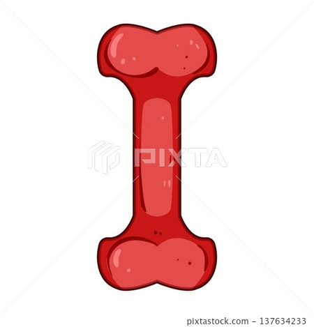 Red cartoon dog bone toy on white background Red cartoon dog bone toy on white background 137634233