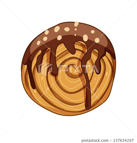 Cromboloni cake with chocolate icing and nuts illustration 137634287