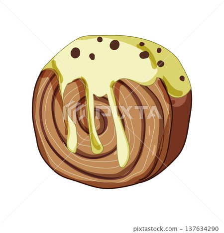 Cromboloni cake illustration with melting icing and chocolate chips Cromboloni cake illustration with melting icing and chocolate chips 137634290