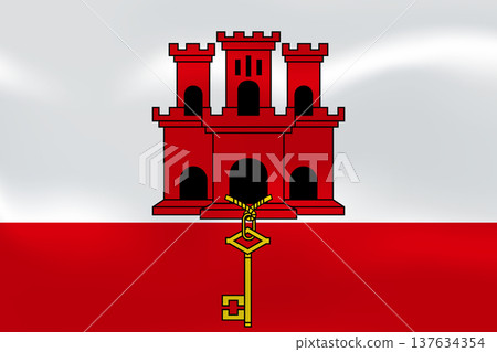 Gibraltar flag with wavy silk effect. Vector flag symbolizing identity, heritage, patriotism and authority. British Overseas Territory on Iberian Peninsula with Iconic Rock, Strait gateway. 137634354