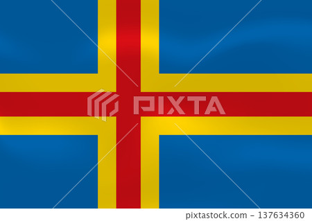 Aland flag with wavy silk effect. Vector flag. Autonomous Swedish-speaking archipelago, Gulf of Bothnia. Nordic scenery, maritime heritage. Demilitarised zone, EU special status. Aland flag with wavy silk effect. Vector flag. Autonomous Swedish-speaking archipelago, Gulf of Bothnia. Nordic scenery, maritime heritage. Demilitarised zone, EU special status. 137634360