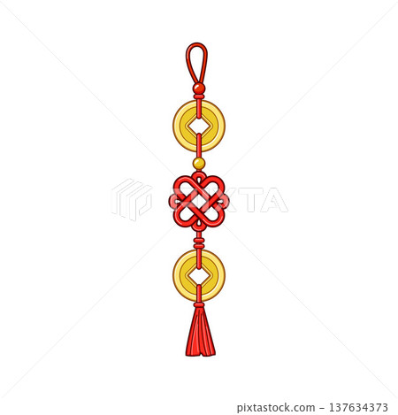 Traditional chinese lucky knot and coins bringing fortune 137634373