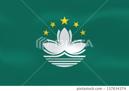 Macau flag with wavy silk effect. Vector flag. China Special Administrative Region, Pearl River Delta. Former Portuguese Colony Macau flag with wavy silk effect. Vector flag. China Special Administrative Region, Pearl River Delta. Former Portuguese Colony 137634374