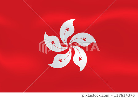 Hong Kong flag with wavy silk effect. Vector flag. China Special Administrative Region and former British Colony 137634376