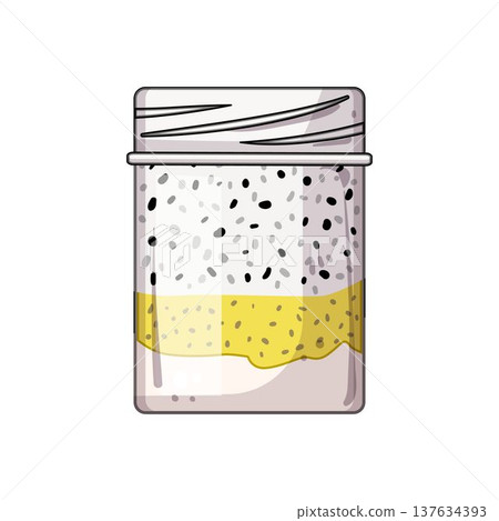 Chia seed pudding layered in glass jar illustration Chia seed pudding layered in glass jar illustration 137634393