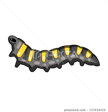Caterpillar insect larva crawling with yellow stripes Caterpillar insect larva crawling with yellow stripes 137634416