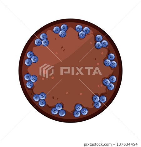 Chocolate cake with blueberries decorating dessert from above Chocolate cake with blueberries decorating dessert from above 137634454