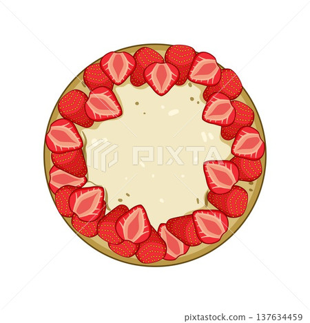 Round strawberry cake top view with copy space 137634459