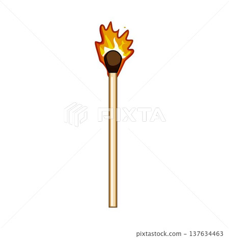 Burning wooden matchstick with flame igniting fire 137634463