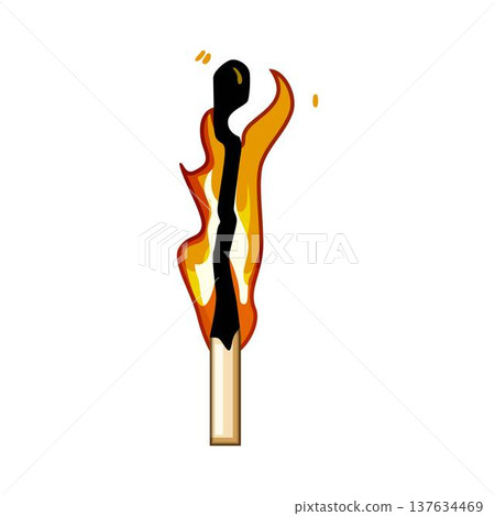Wooden matchstick burning with orange flame and smoke Wooden matchstick burning with orange flame and smoke 137634469