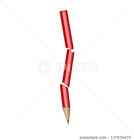 Red pencil broken into pieces symbolizing stress and failure 137634474