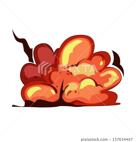 Cartoon explosion burst effect with smoke and fire 137634487