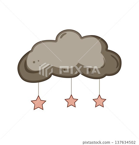 Grey cloud with hanging pink stars illustration Grey cloud with hanging pink stars illustration 137634502