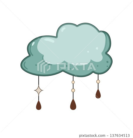 Boho style cloud illustration with hanging raindrops and stars Boho style cloud illustration with hanging raindrops and stars 137634513