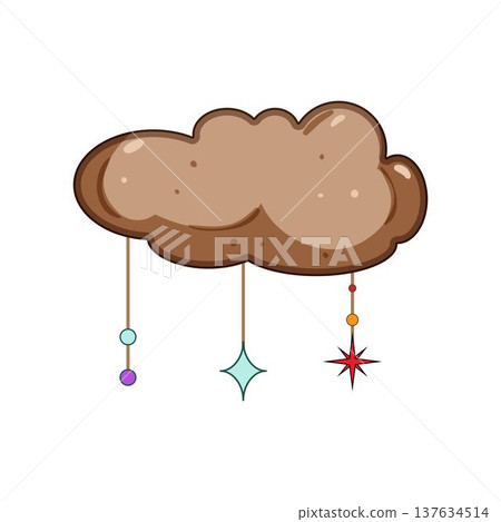 Boho cloud with hanging colorful stars and beads Boho cloud with hanging colorful stars and beads 137634514