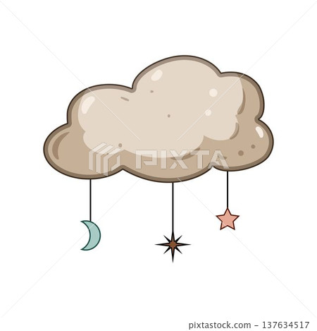Boho cloud hanging moon and stars for nursery decor Boho cloud hanging moon and stars for nursery decor 137634517