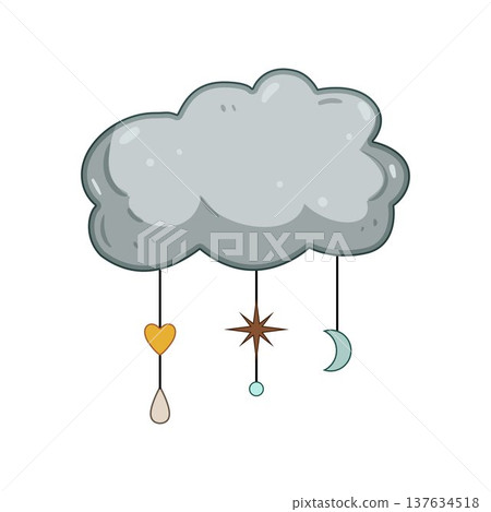 Boho cloud icon hanging mystic celestial elements Boho cloud icon hanging mystic celestial elements 137634518