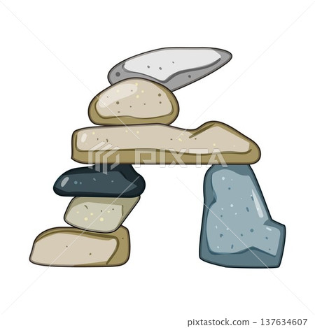 Balancing stones stacked in a cairn structure 137634607
