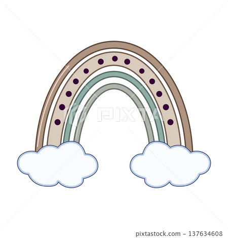 Boho rainbow illustration with earthy tones and clouds Boho rainbow illustration with earthy tones and clouds 137634608