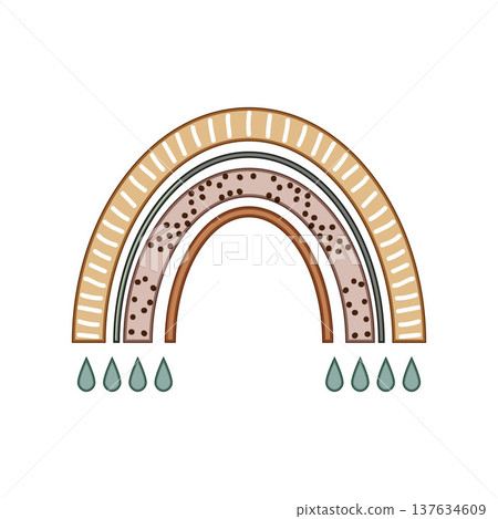 Boho style rainbow illustration with raindrops Boho style rainbow illustration with raindrops 137634609